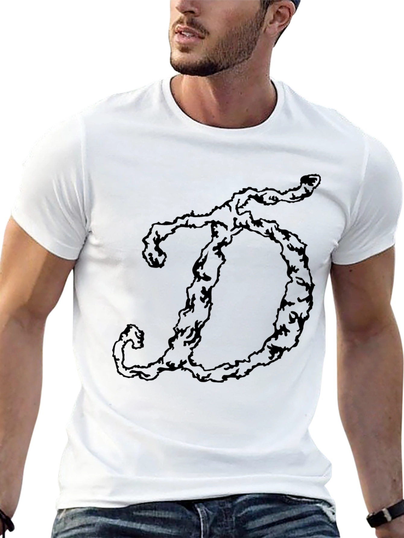 Mens Black T-Shirt with D Letter Design