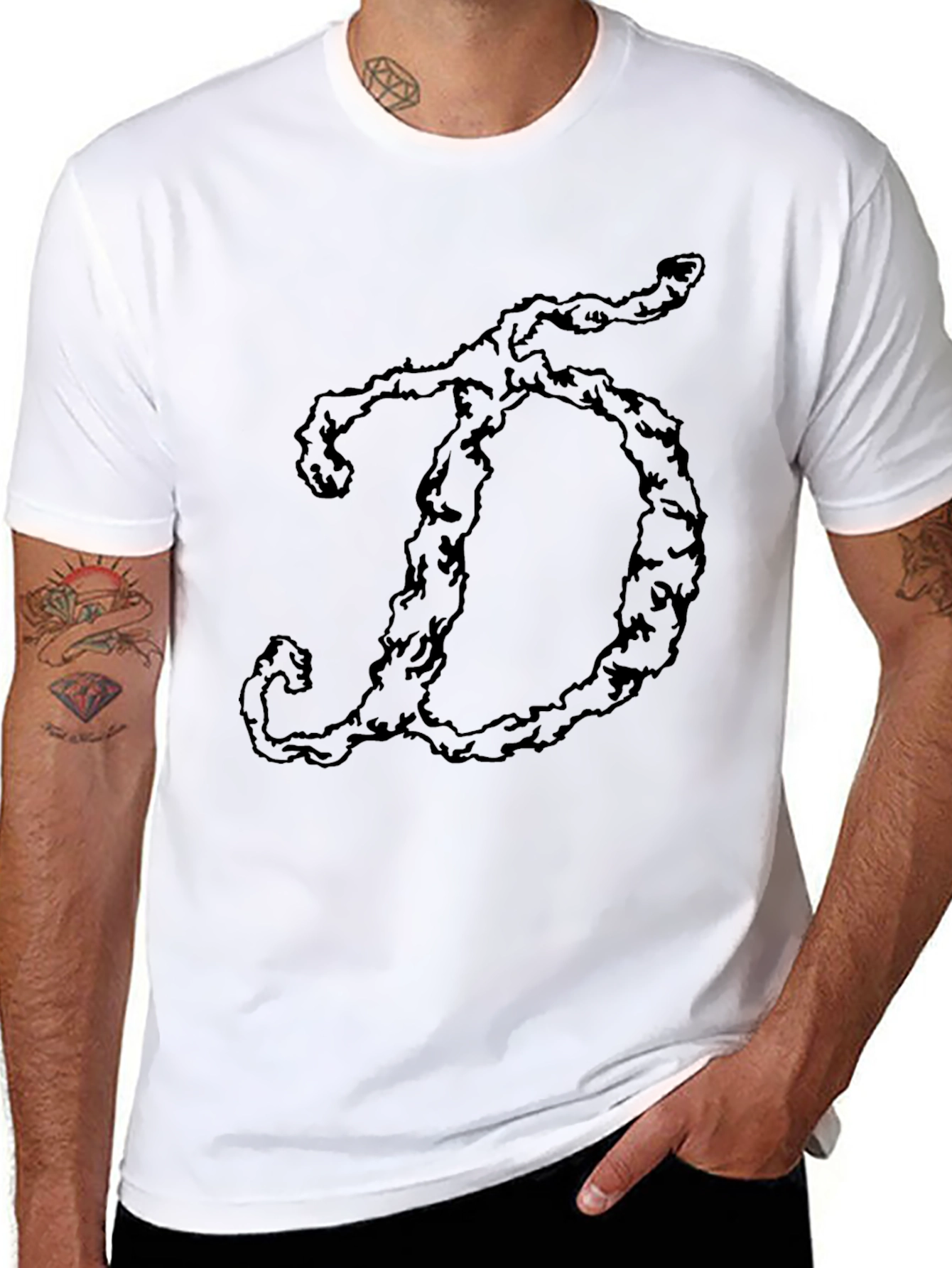 Mens Black T-Shirt with D Letter Design