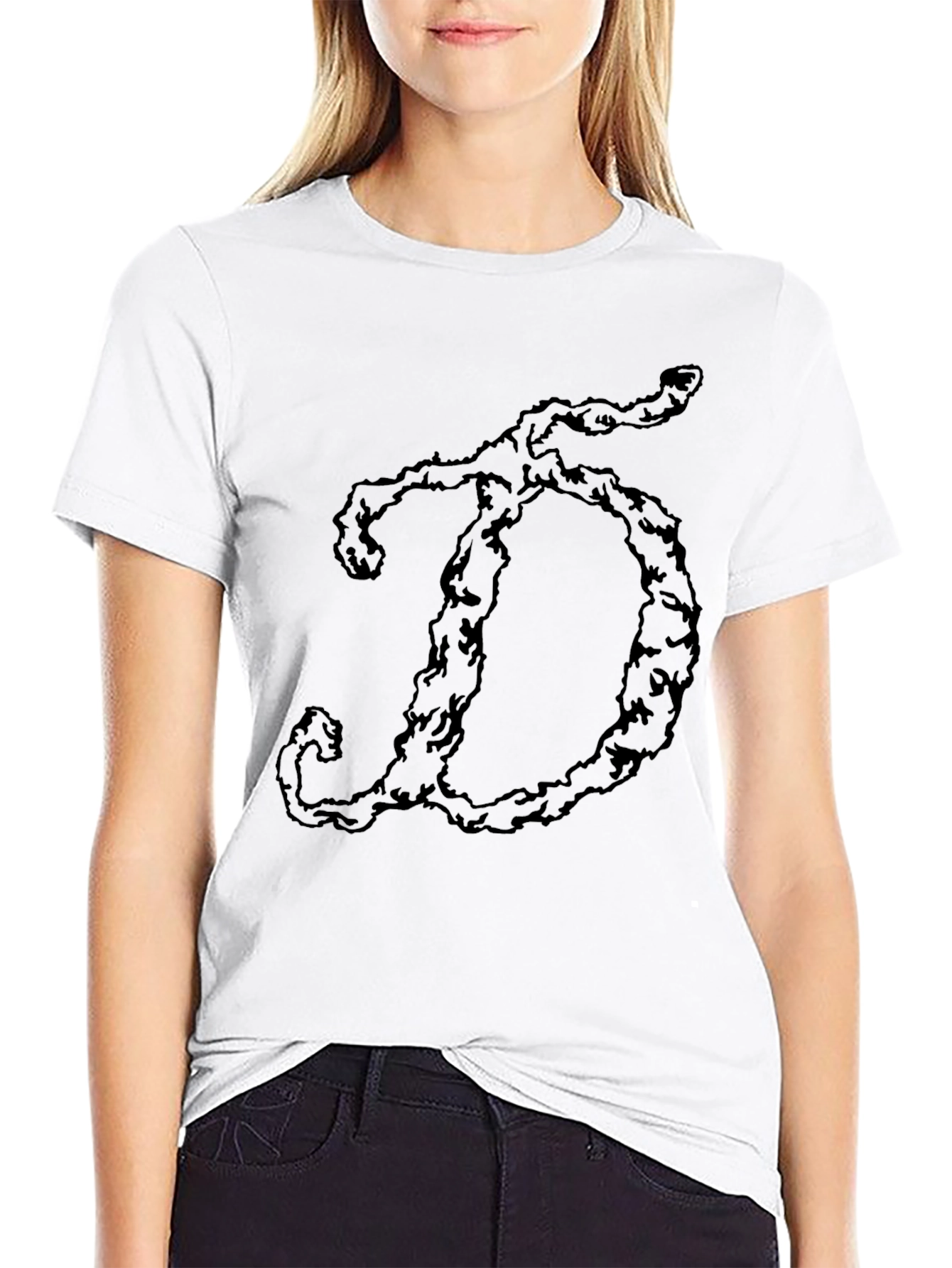 Mens Black T-Shirt with D Letter Design