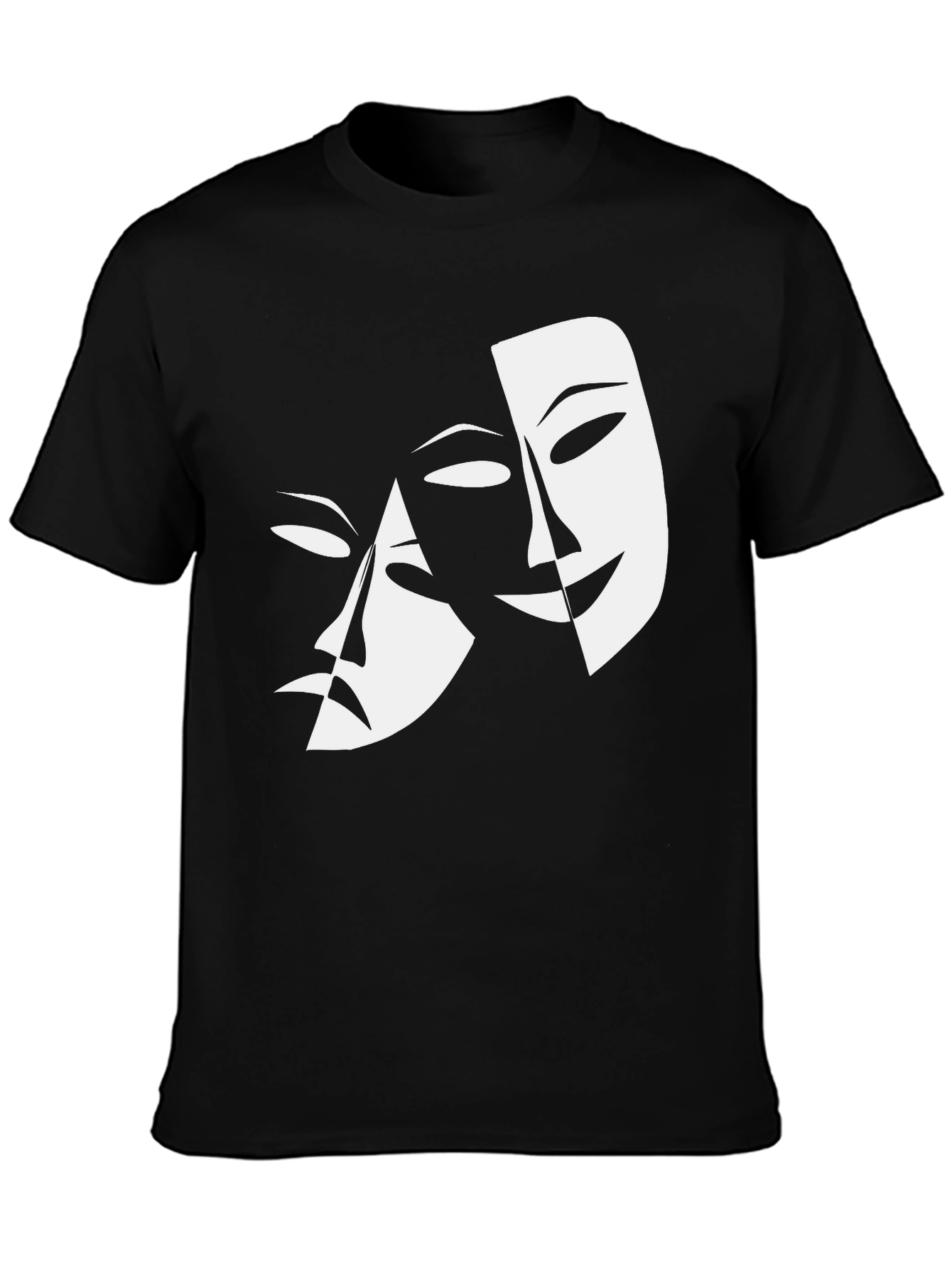 Comedy Tragedy Masks Graphic Tee - Black Cotton Shirt
