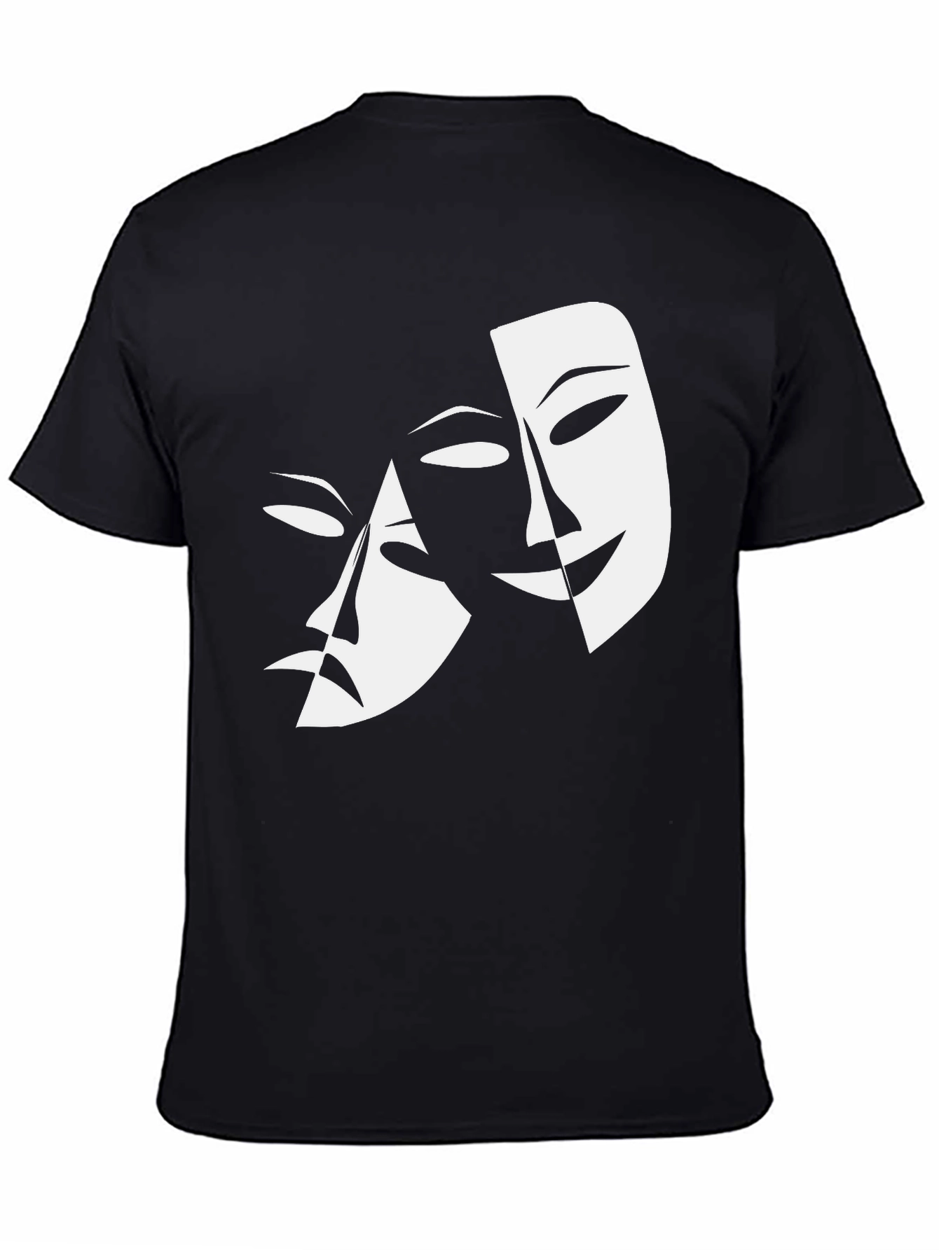 Comedy Tragedy Masks Graphic Tee - Black Cotton Shirt