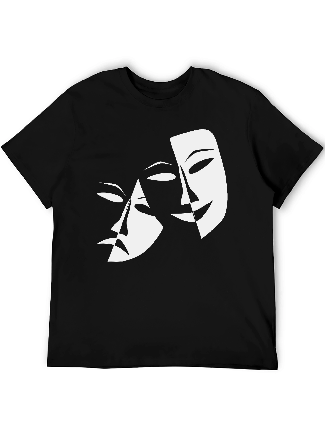 Comedy Tragedy Masks Graphic Tee - Black Cotton Shirt