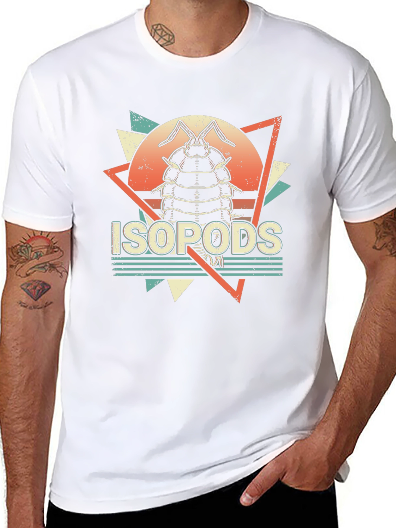 Isopods T-Shirt Retro Pillbug Design Black Cotton Tee