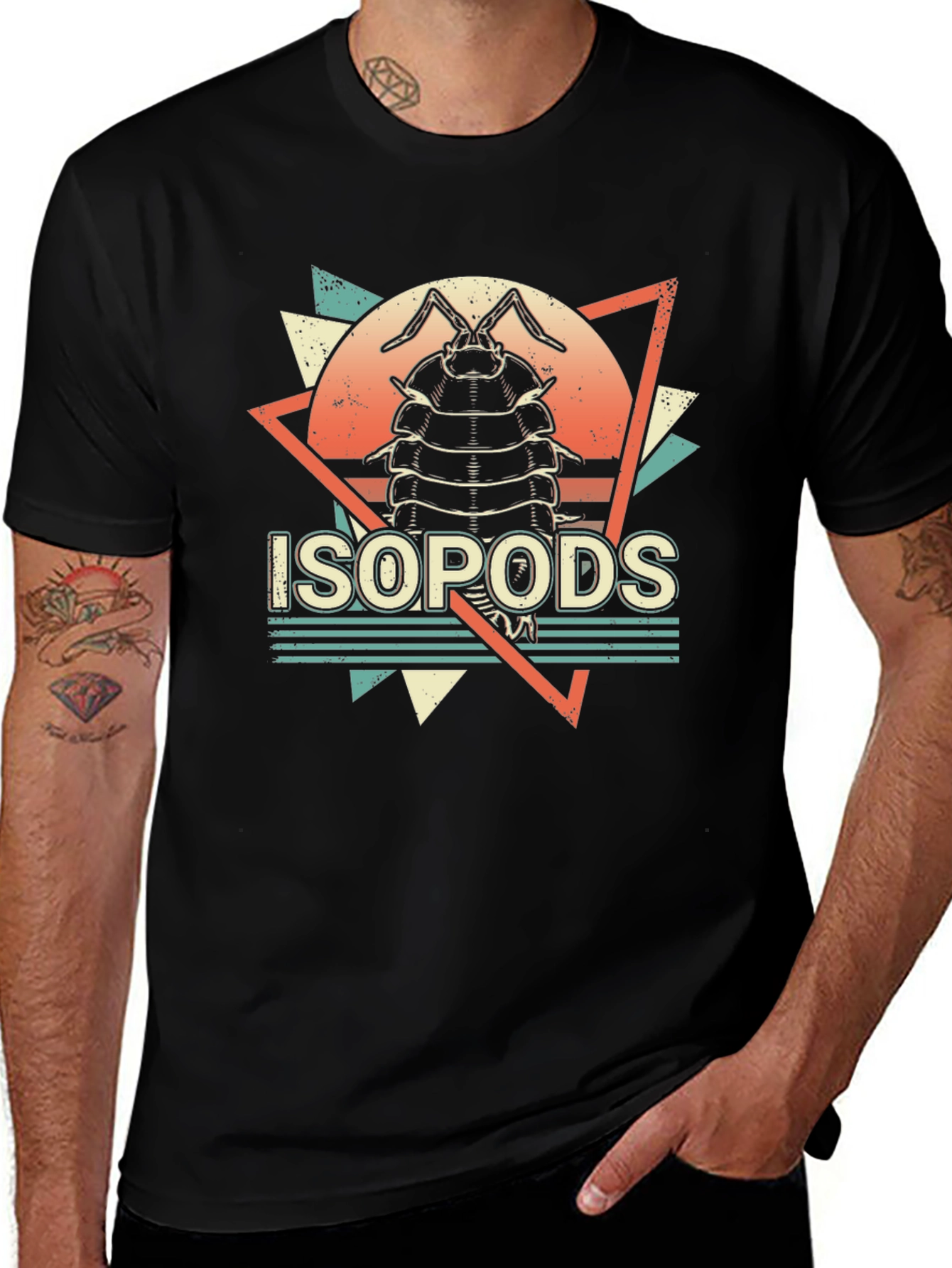 Isopods T-Shirt Retro Pillbug Design Black Cotton Tee