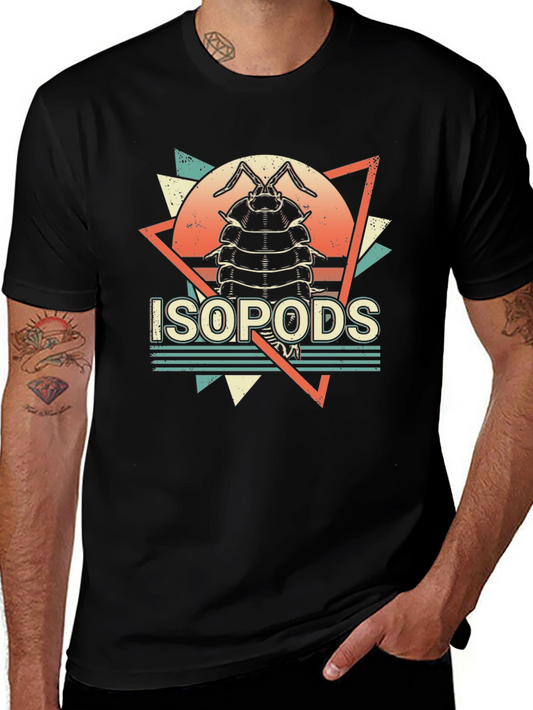 Isopods T-Shirt Retro Pillbug Design Black Cotton Tee