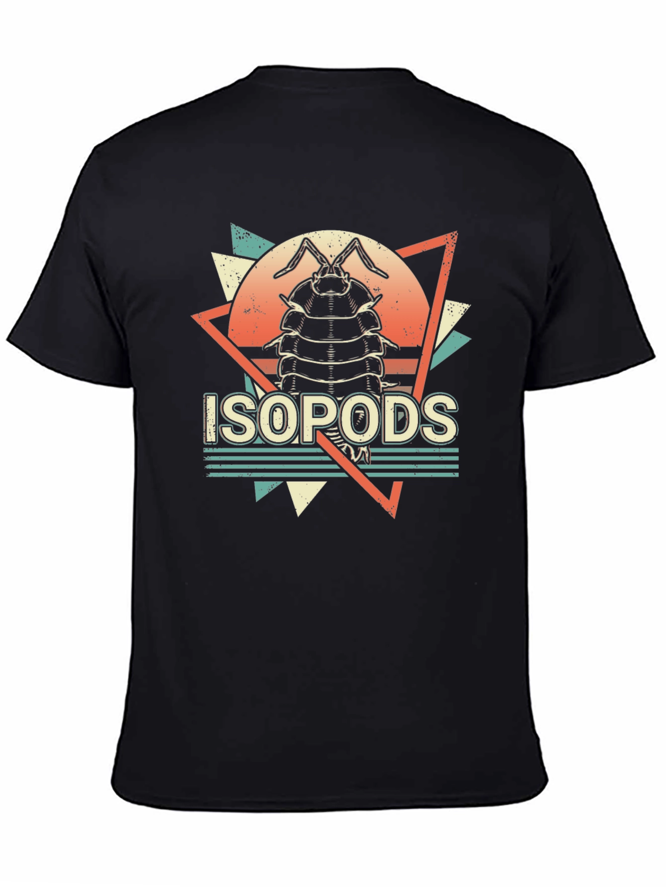 Isopods T-Shirt Retro Pillbug Design Black Cotton Tee