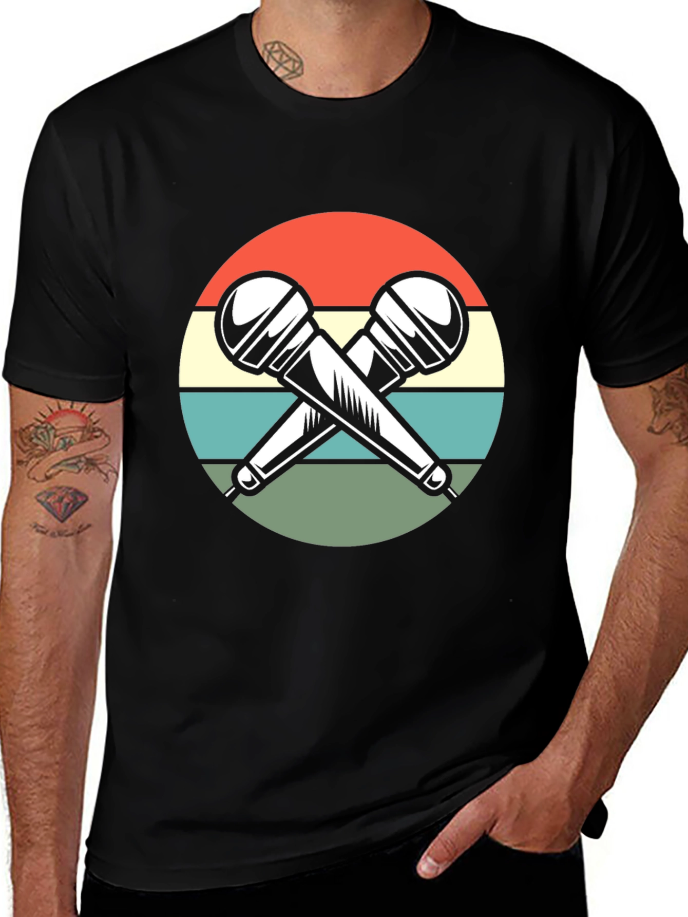 Retro Microphone Graphic T-Shirt - Black