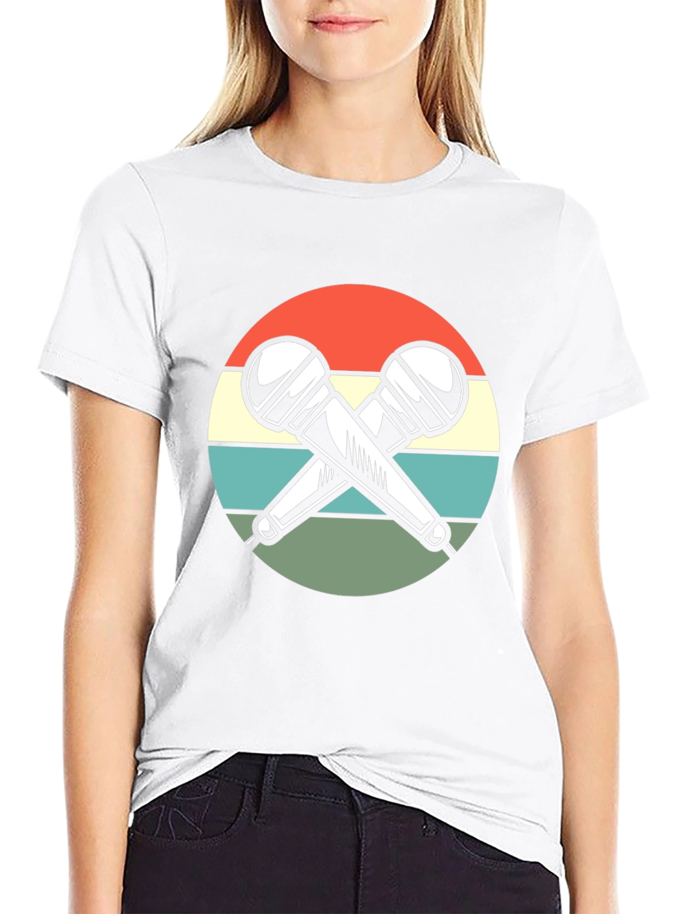 Retro Microphone Graphic T-Shirt - Black