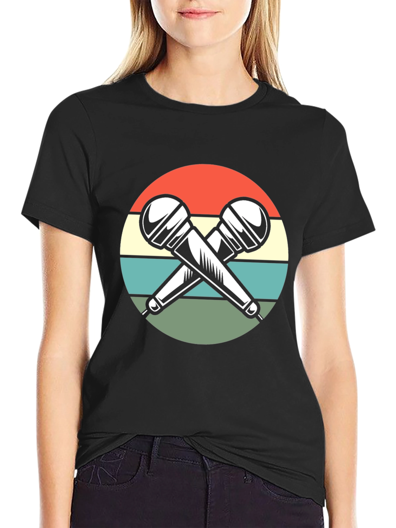 Retro Microphone Graphic T-Shirt - Black