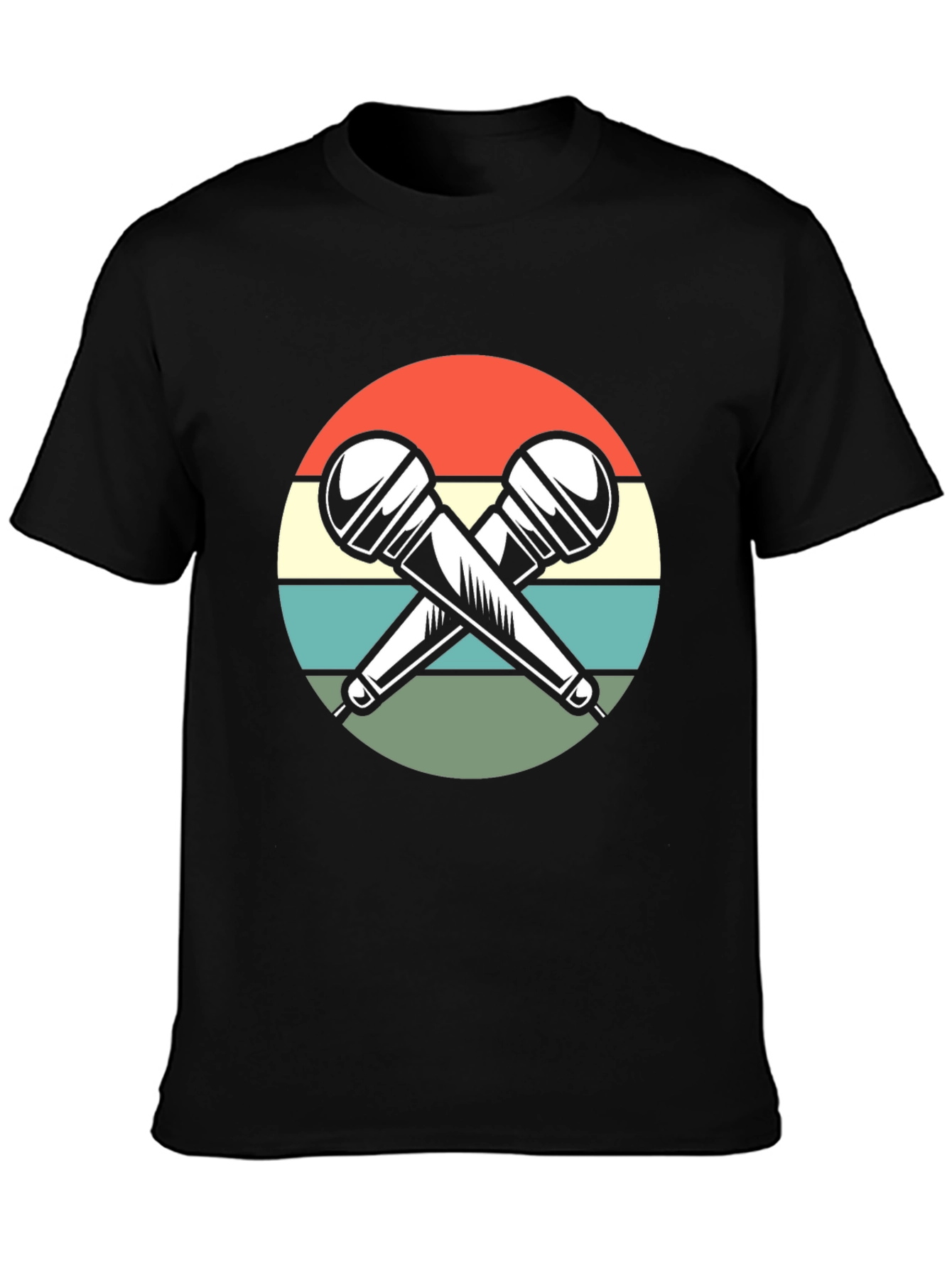 Retro Microphone Graphic T-Shirt - Black