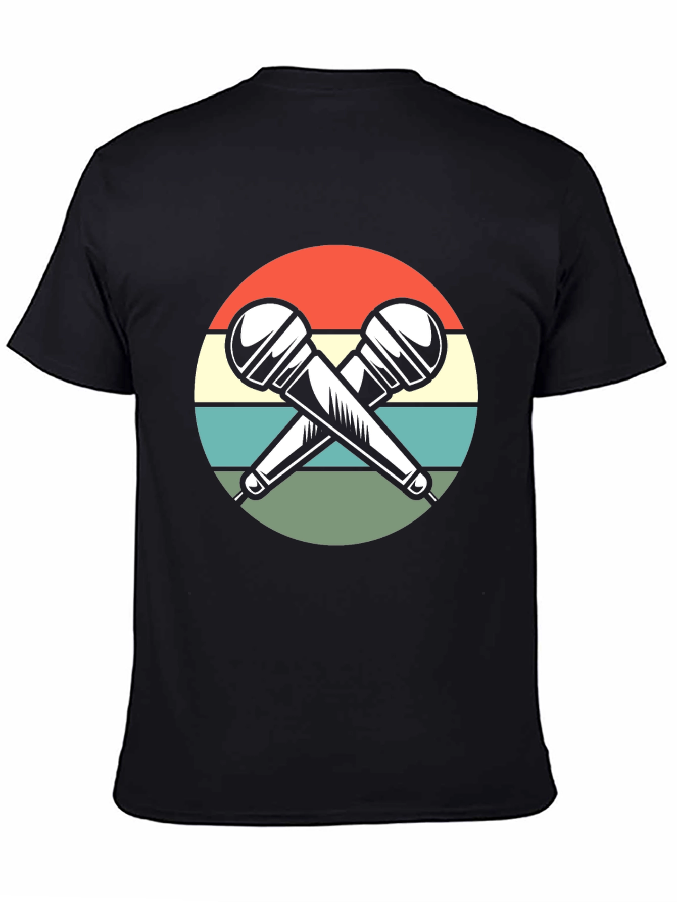 Retro Microphone Graphic T-Shirt - Black