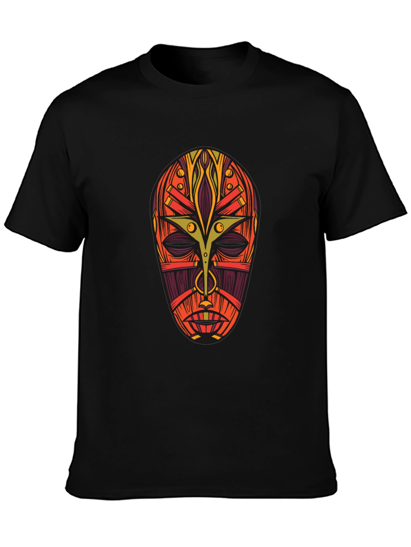 Tribal Mask Graphic Tee - Bold Artistic Design