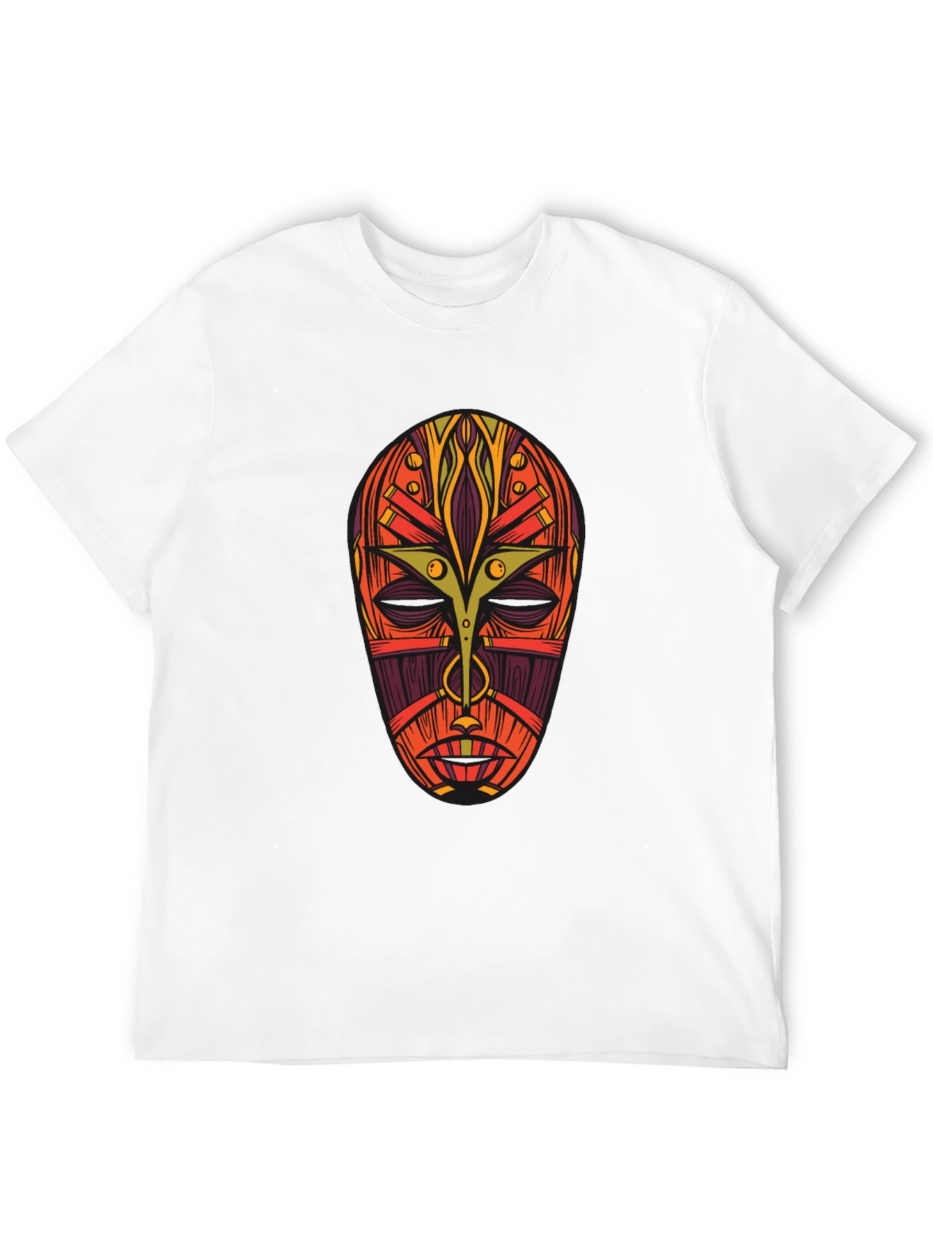 Tribal Mask Graphic Tee - Bold Artistic Design