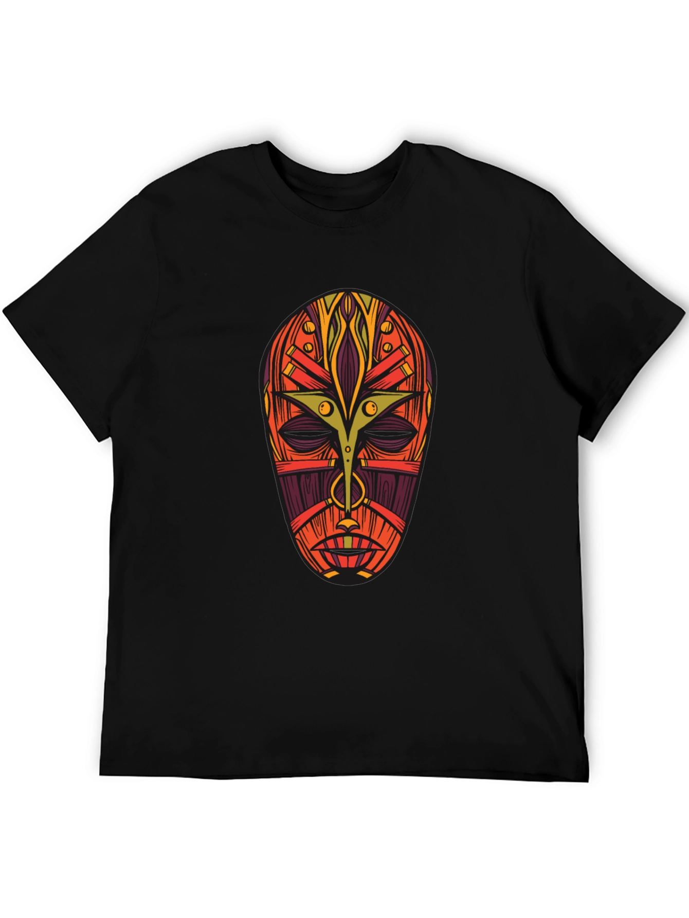 Tribal Mask Graphic Tee - Bold Artistic Design
