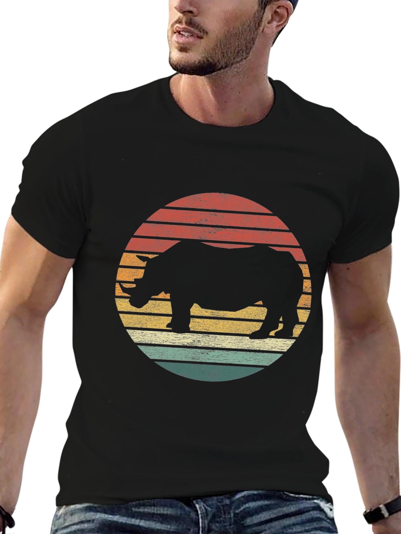 Retro Rhino Sunset Graphic Tee