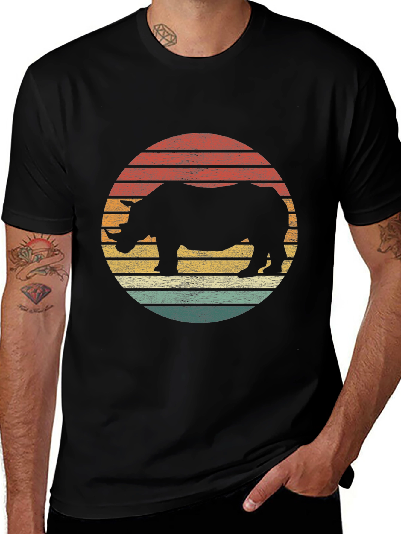 Retro Rhino Sunset Graphic Tee