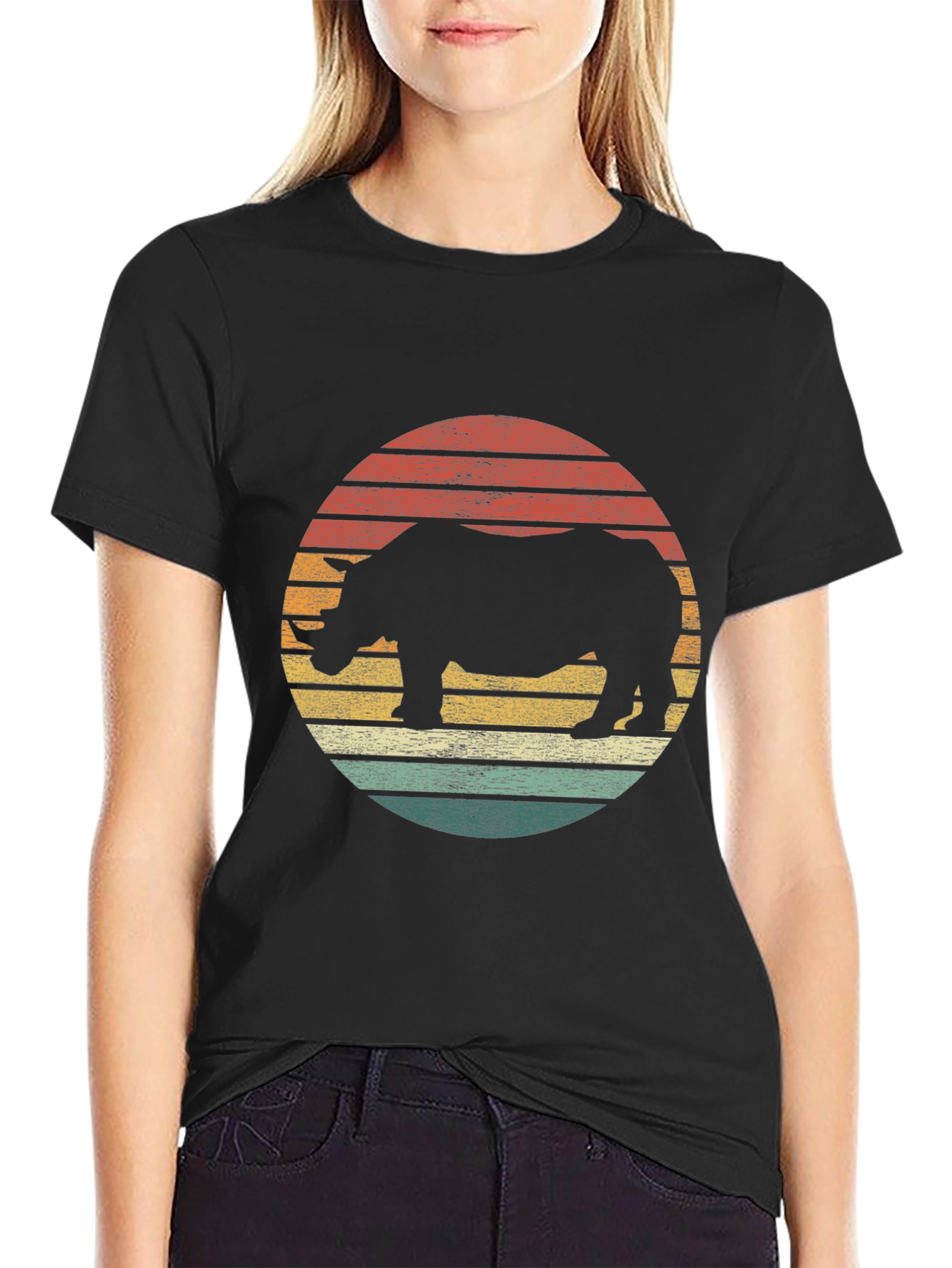 Retro Rhino Sunset Graphic Tee