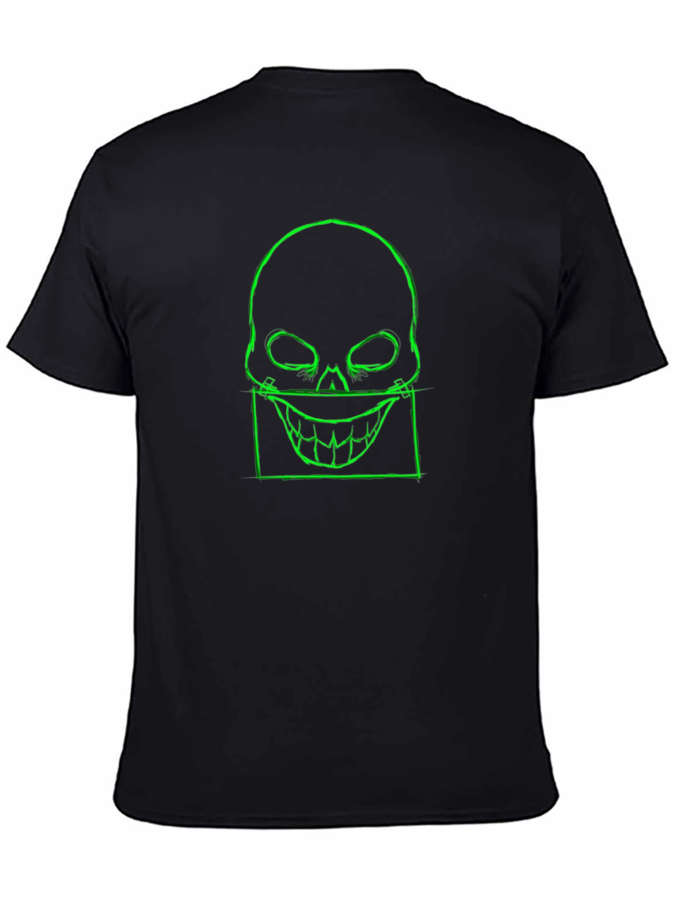 Mens Black T-Shirt with Neon Green Skull Graphic