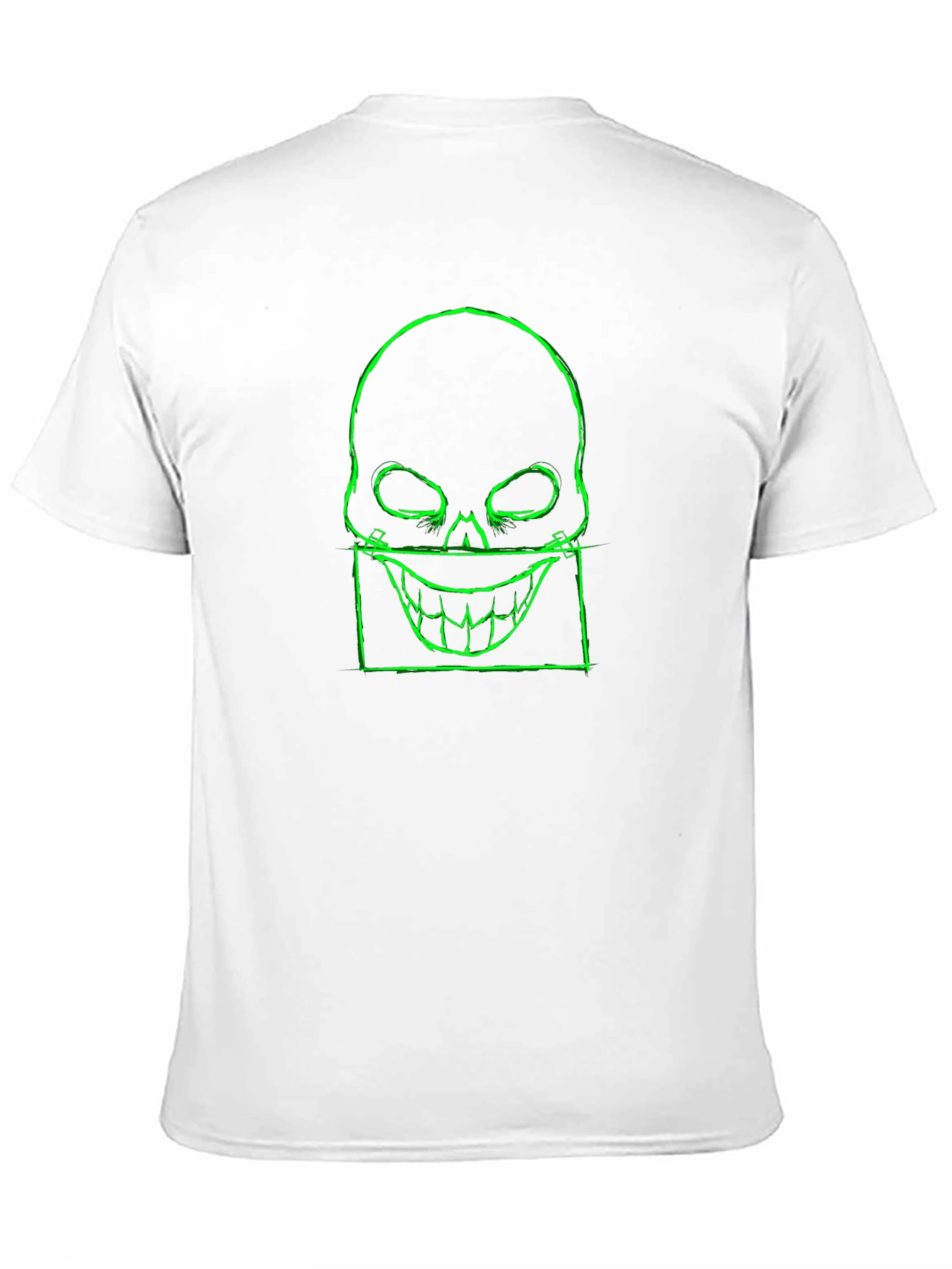 Mens Black T-Shirt with Neon Green Skull Graphic