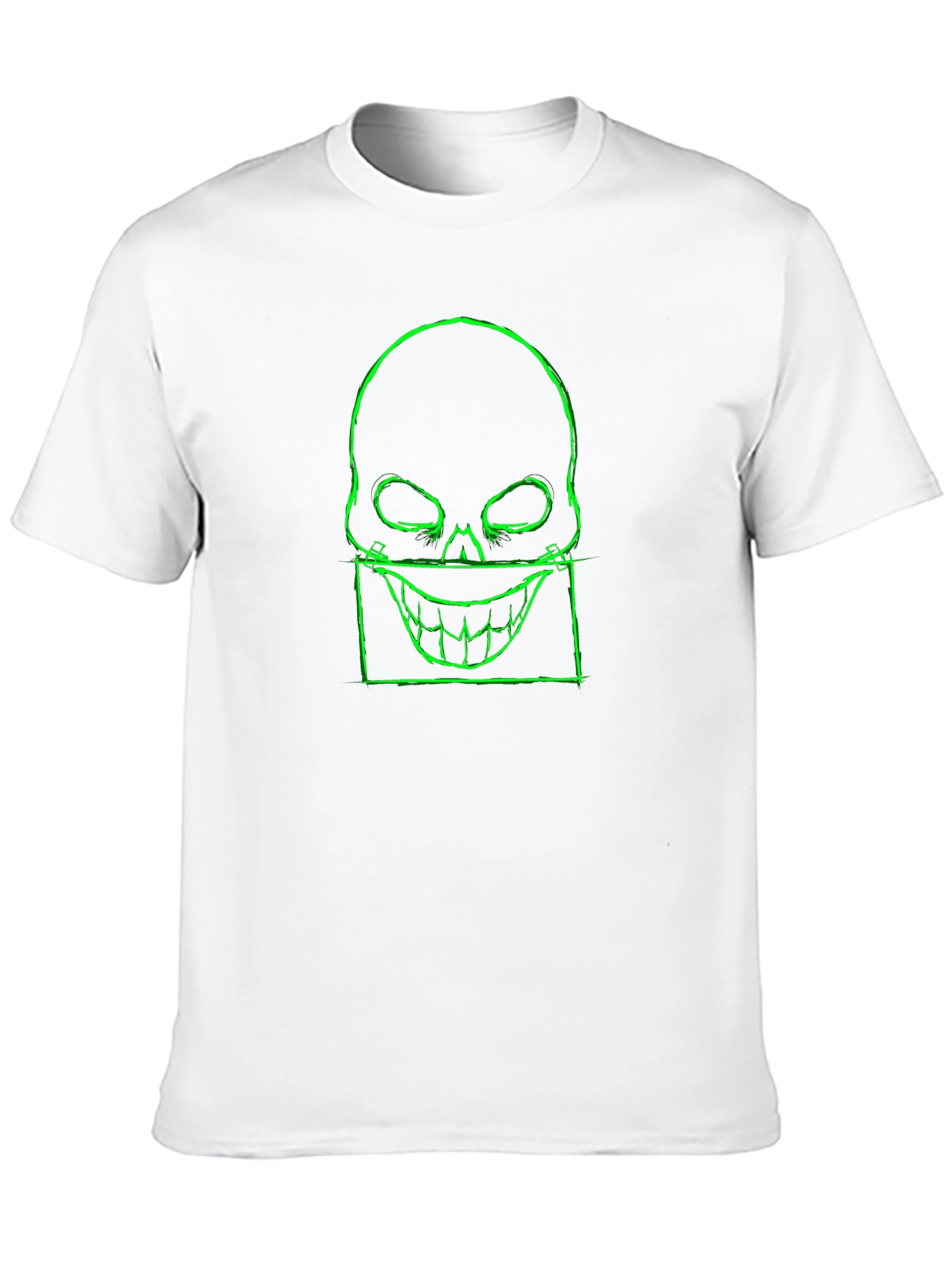 Mens Black T-Shirt with Neon Green Skull Graphic