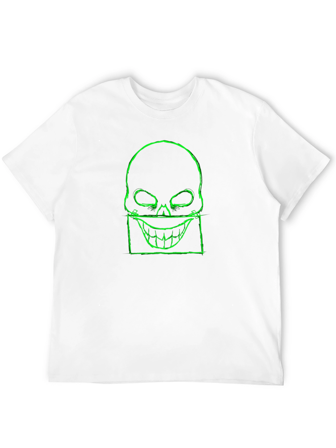 Mens Black T-Shirt with Neon Green Skull Graphic