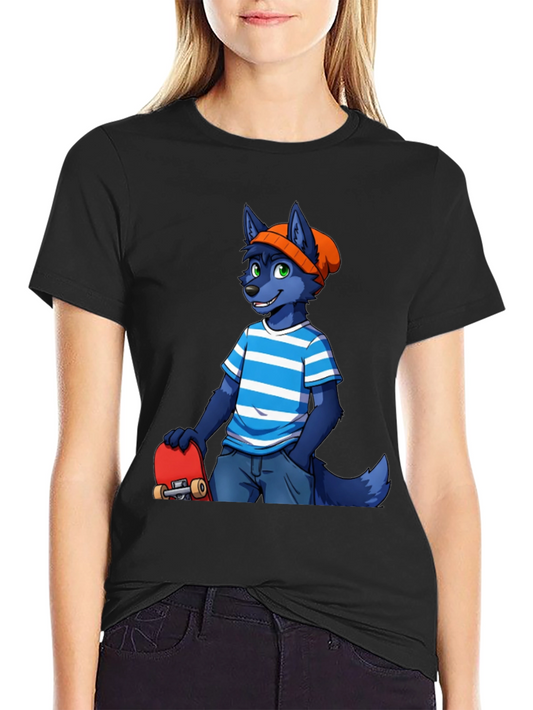 Furry Skater T-Shirt - Cool Blue Wolf Design