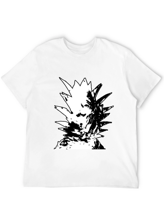 Abstract Pineapple Graphic Tee - Black Cotton Casual Wear