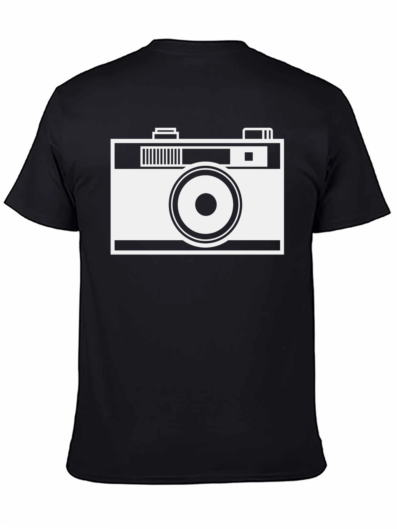 Retro Camera Graphic Tee - Black Cotton Shirt