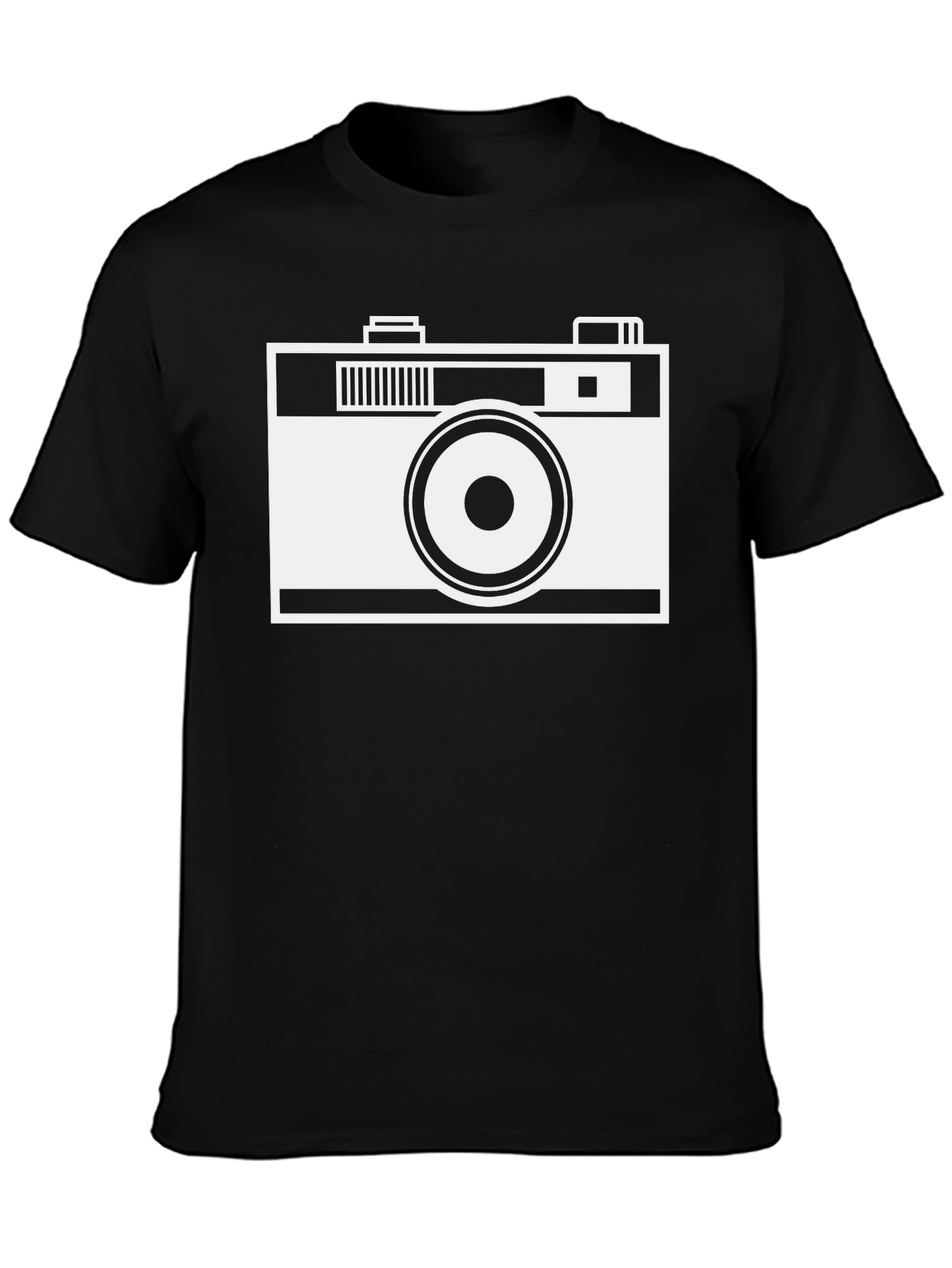 Retro Camera Graphic Tee - Black Cotton Shirt