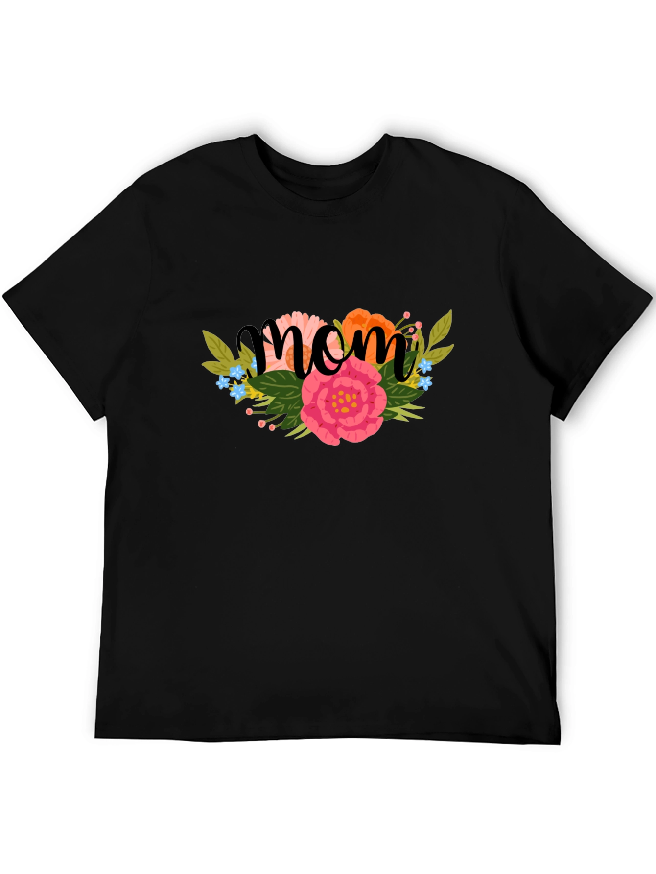 Floral Mom Graphic Black T-Shirt