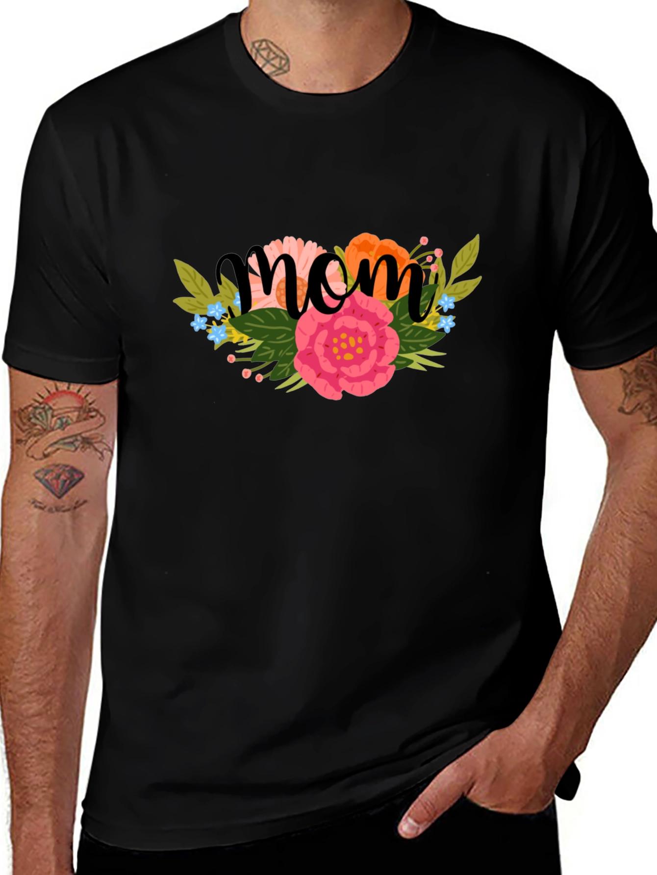 Floral Mom Graphic Black T-Shirt