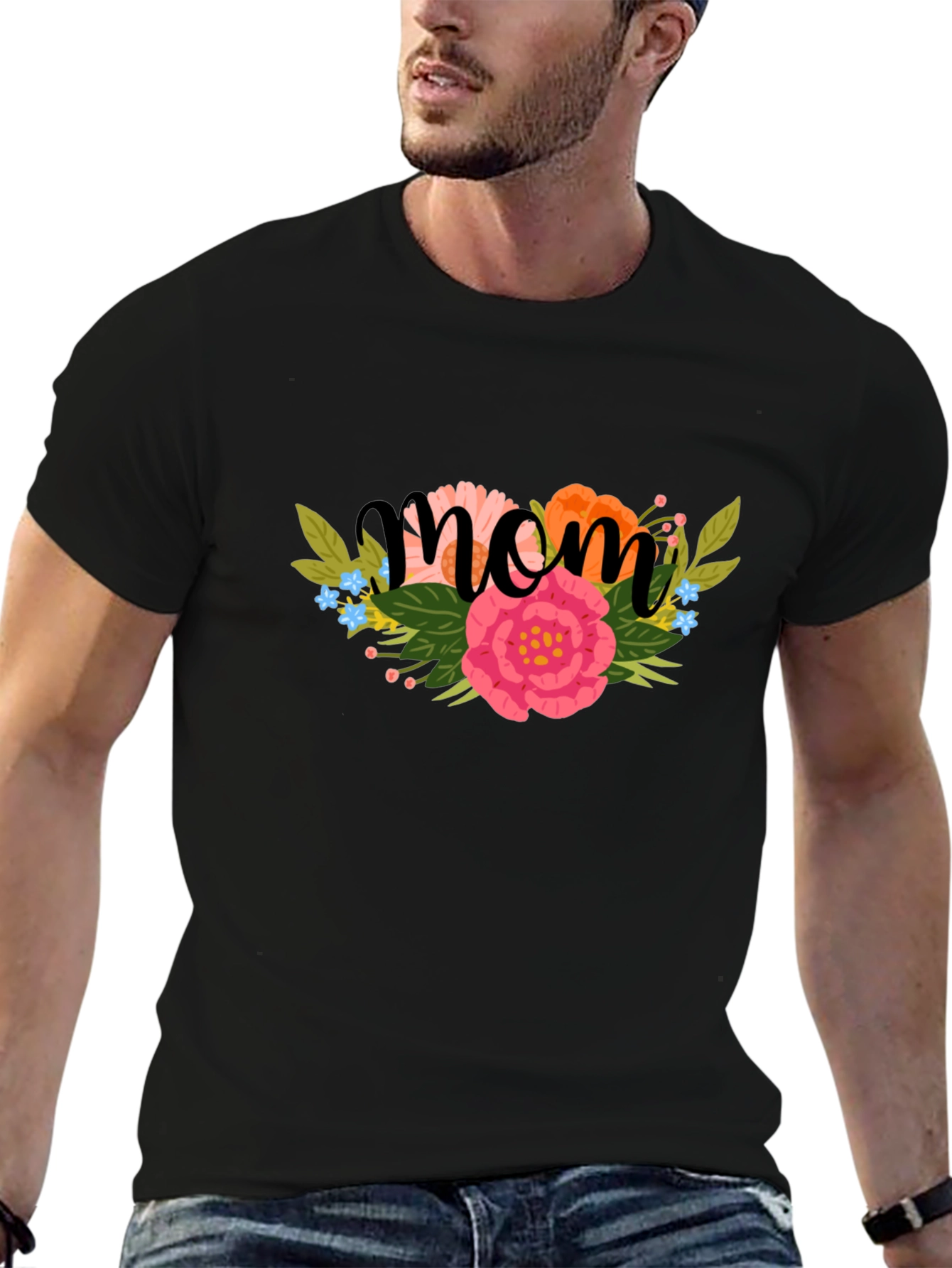 Floral Mom Graphic Black T-Shirt