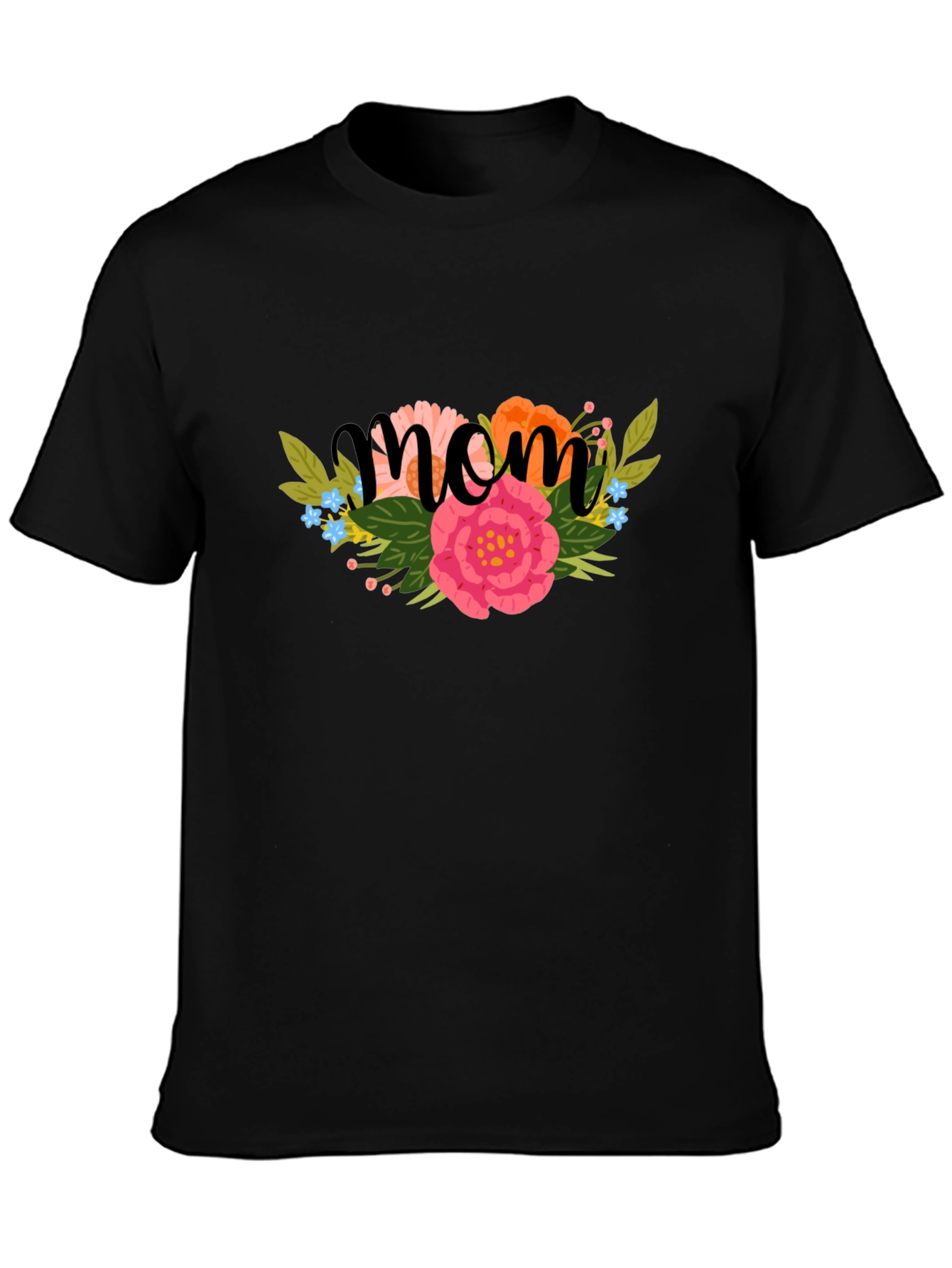Floral Mom Graphic Black T-Shirt