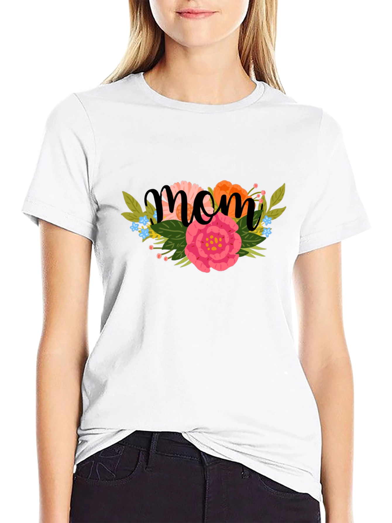 Floral Mom Graphic Black T-Shirt