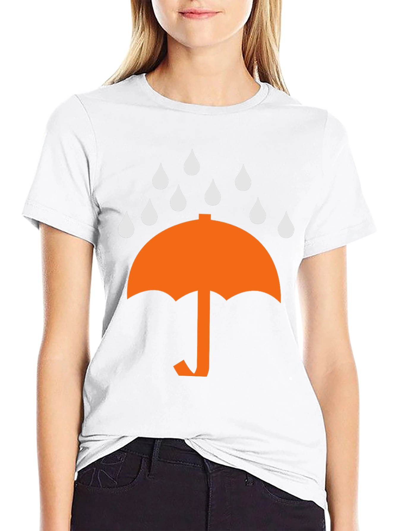 Umbrella Raindrop Graphic Tee - Black Cotton T-Shirt