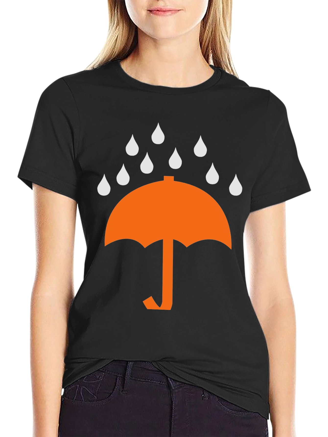 Umbrella Raindrop Graphic Tee - Black Cotton T-Shirt
