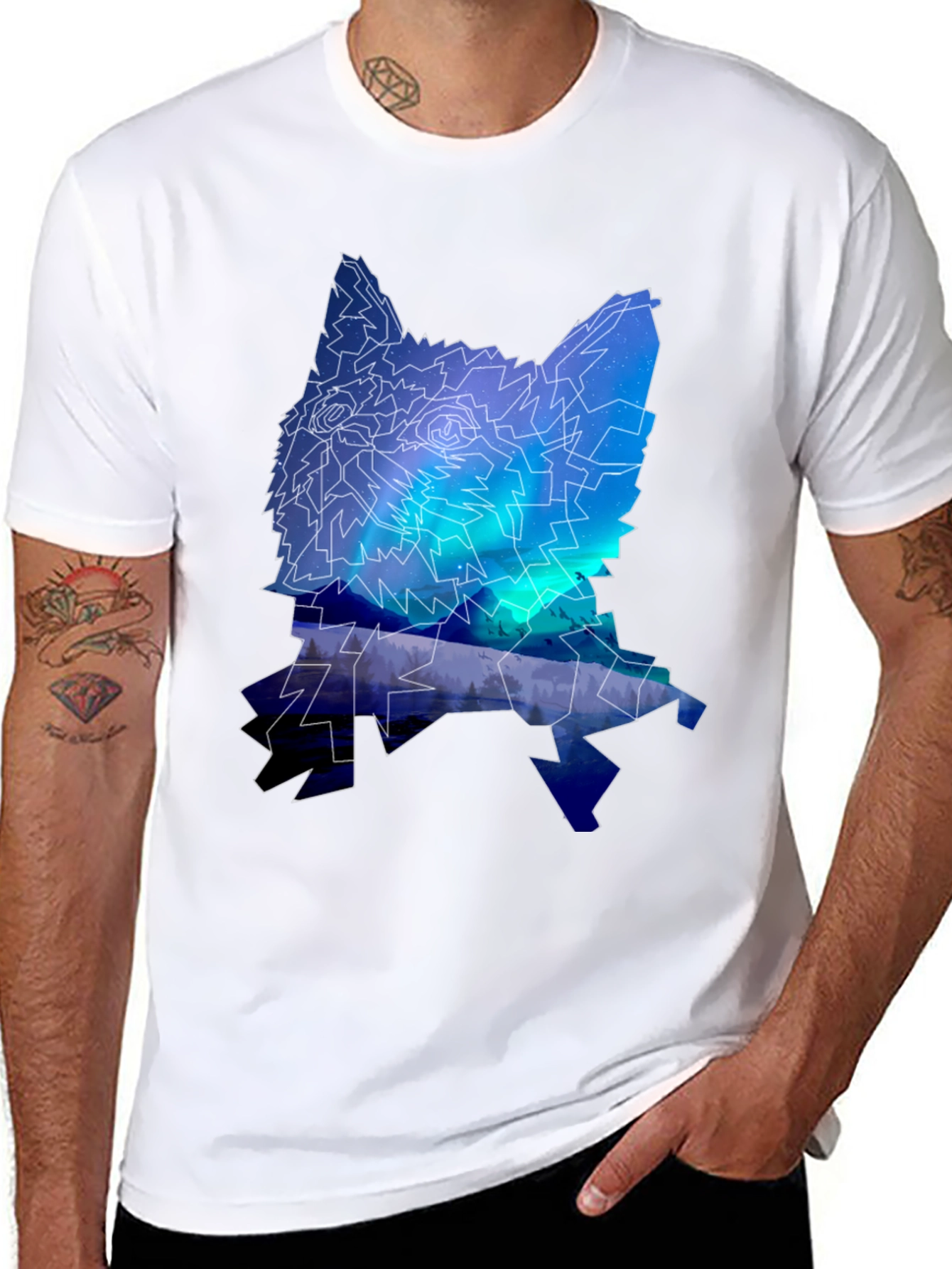 Northern Lights Wolf Graphic T-Shirt