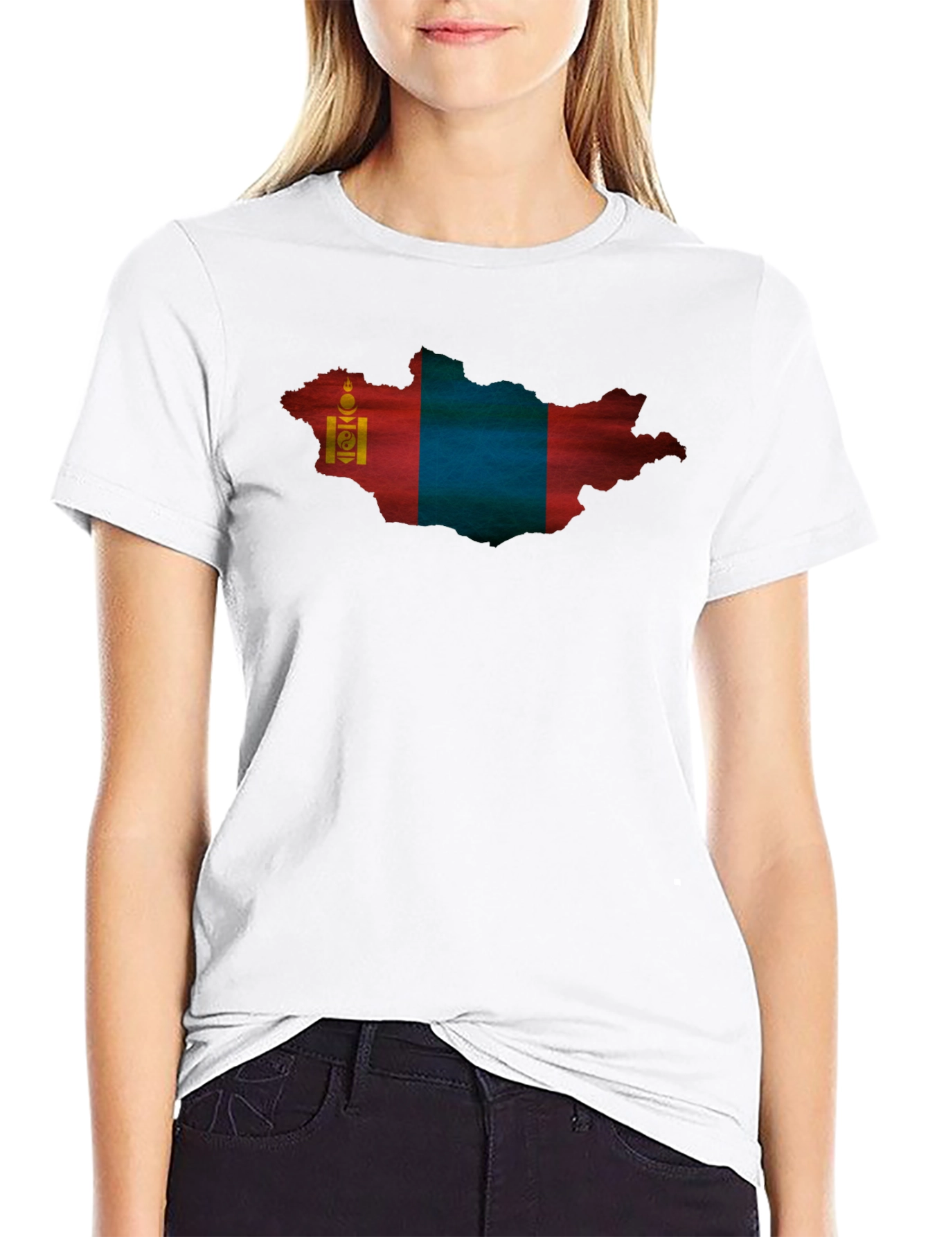 Mongolia Flag Map T-Shirt - Black