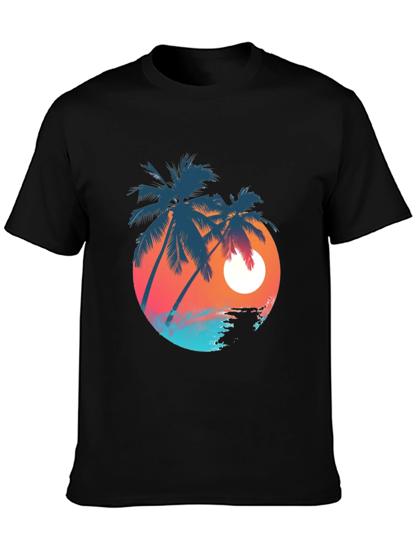 Sunset Palm Tree Graphic Tee - Black
