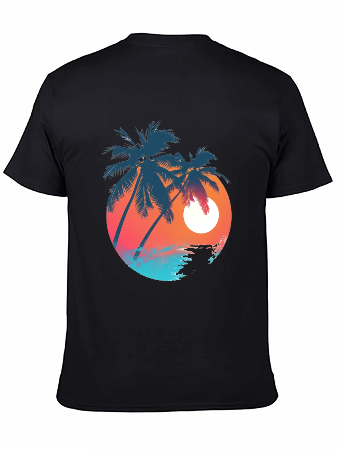 Sunset Palm Tree Graphic Tee - Black
