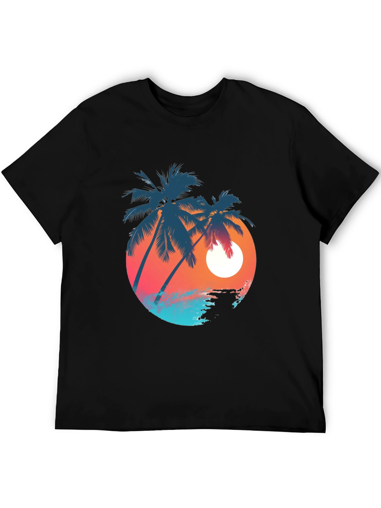Sunset Palm Tree Graphic Tee - Black