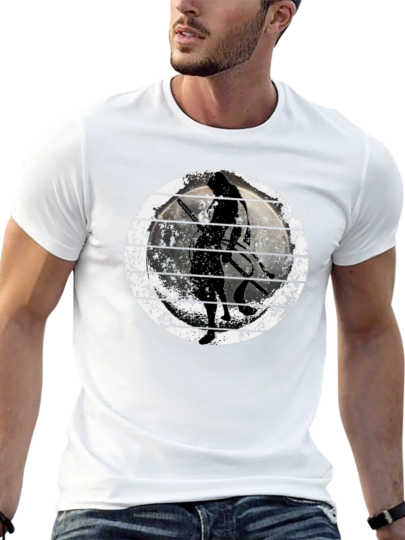 Samurai Warrior Moon Graphic T-Shirt