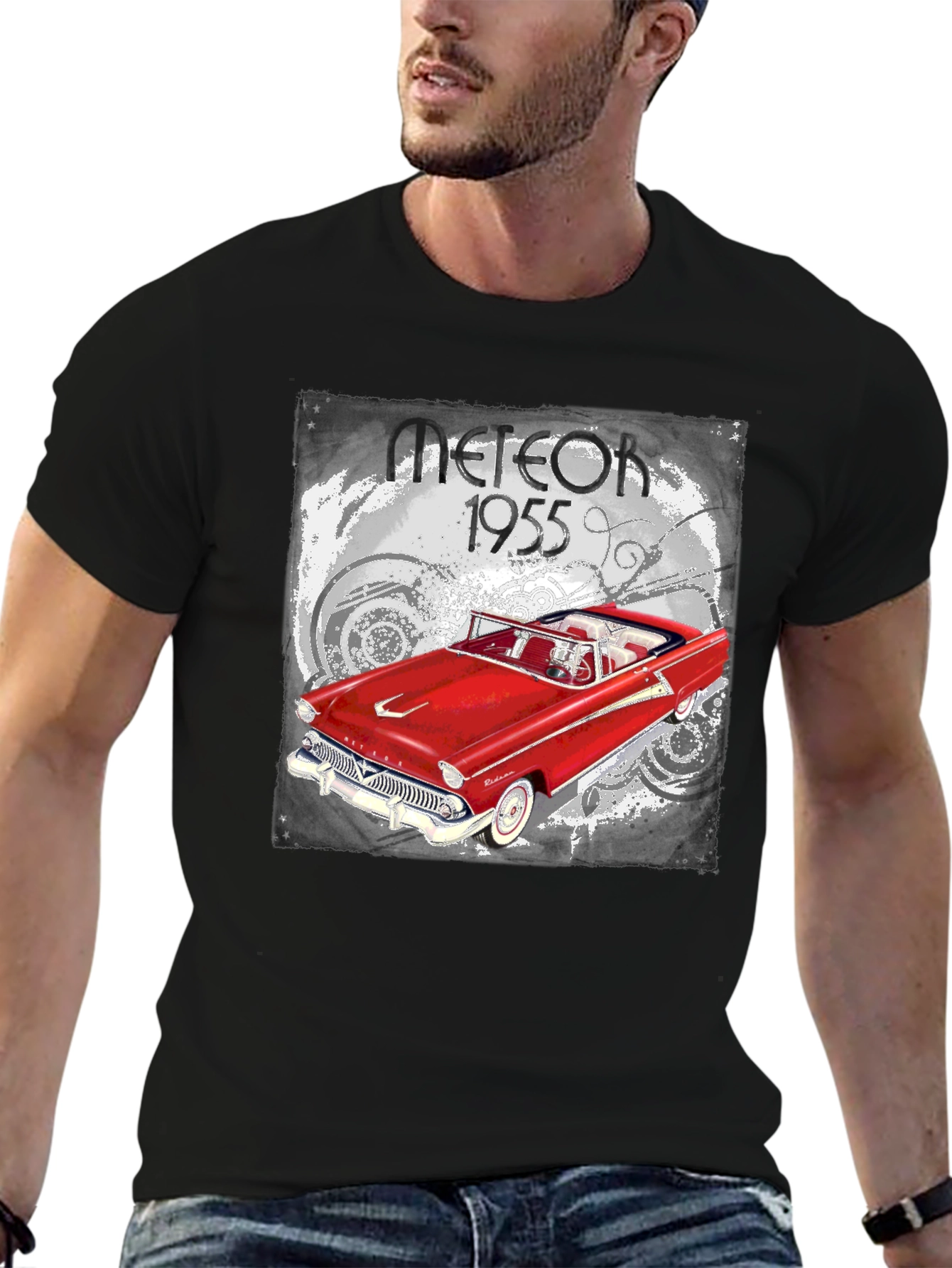 Meteor 1955 Car Graphic T-Shirt - Black