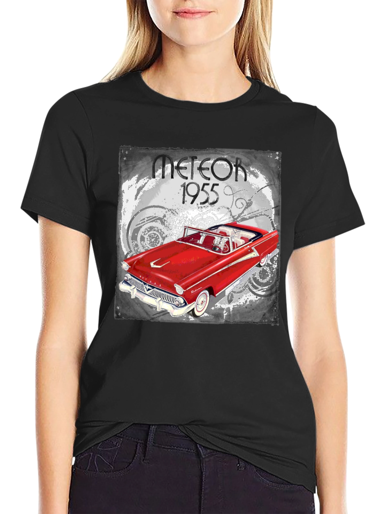 Meteor 1955 Car Graphic T-Shirt - Black