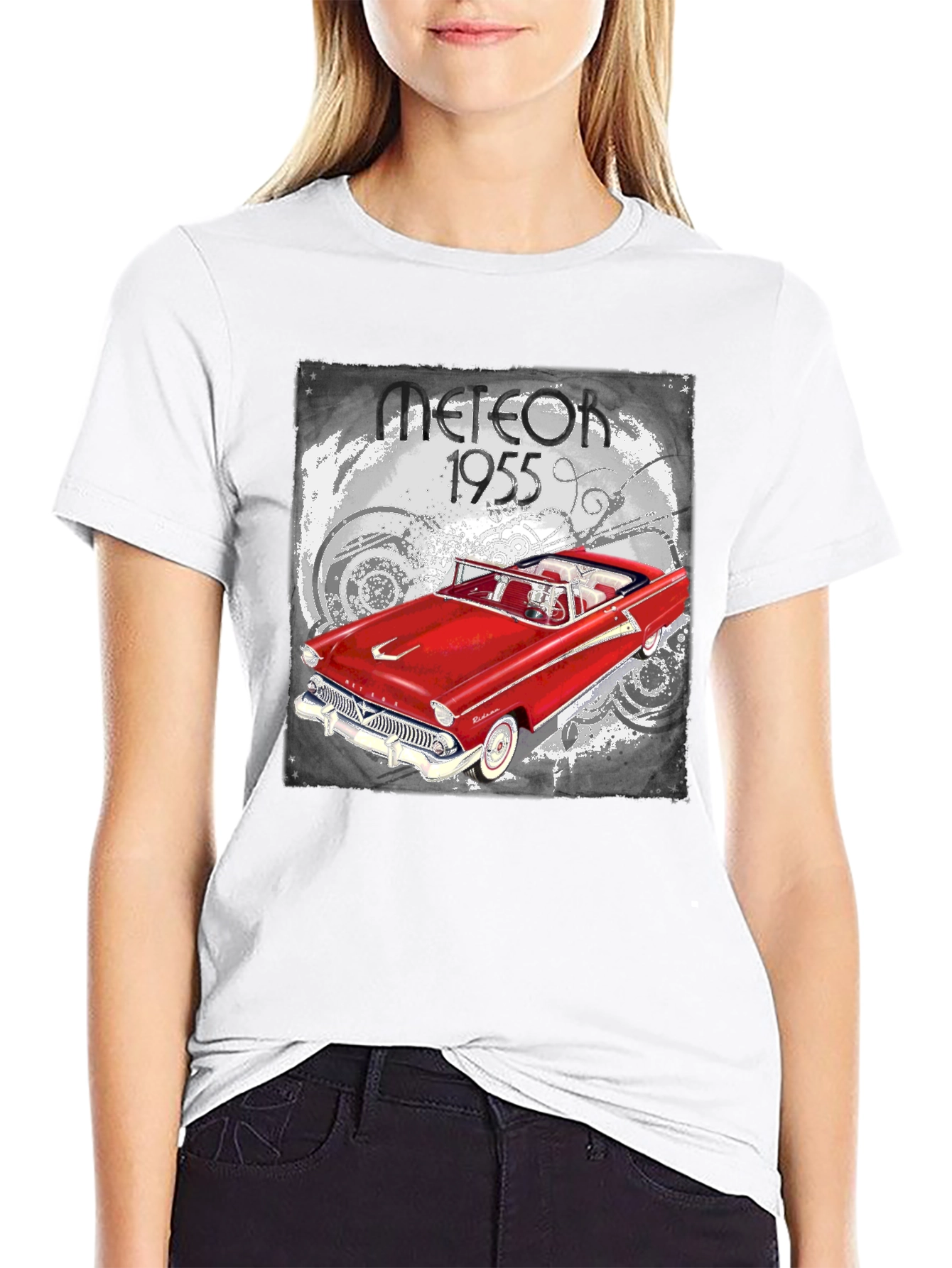 Meteor 1955 Car Graphic T-Shirt - Black