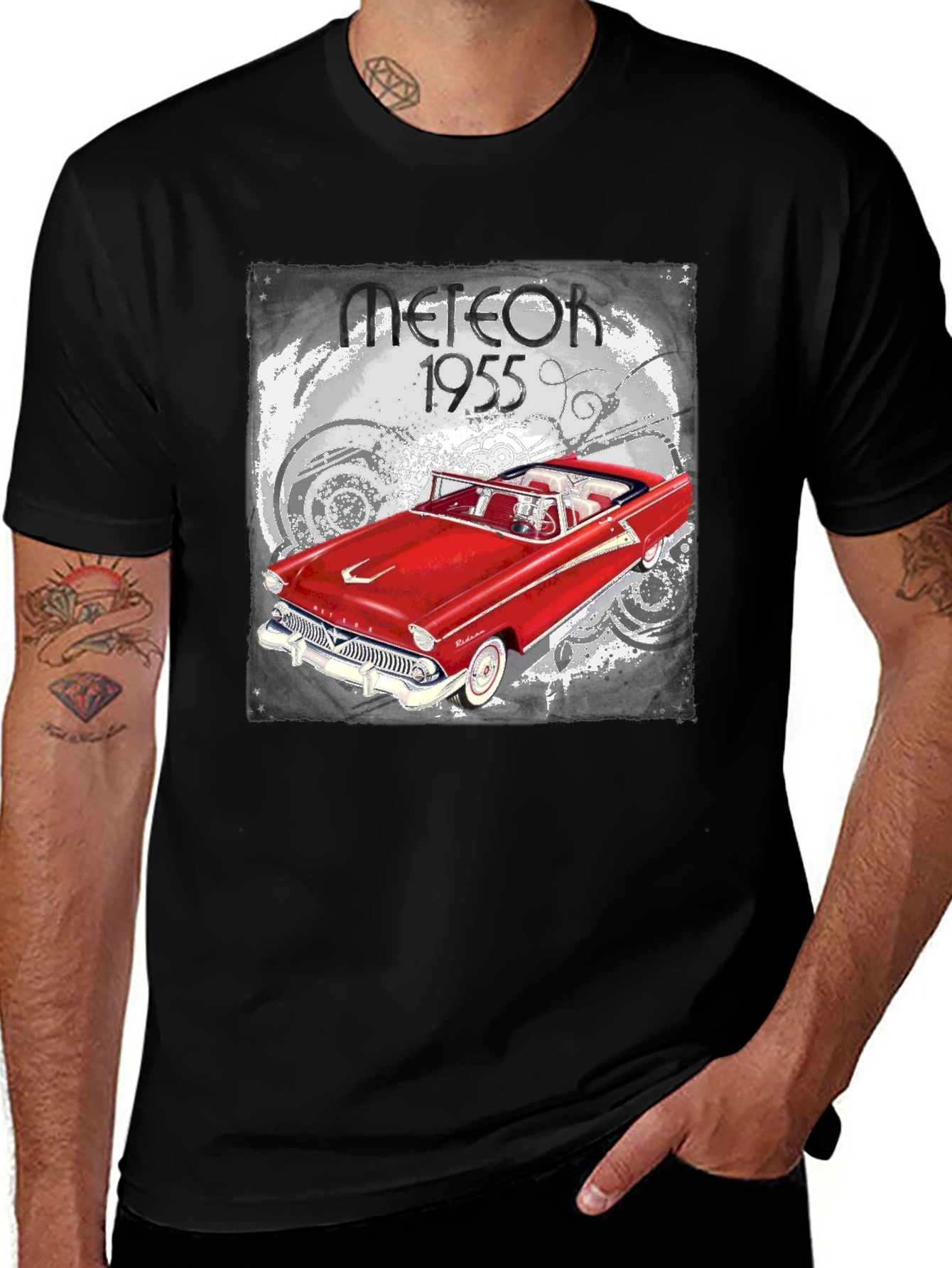 Meteor 1955 Car Graphic T-Shirt - Black