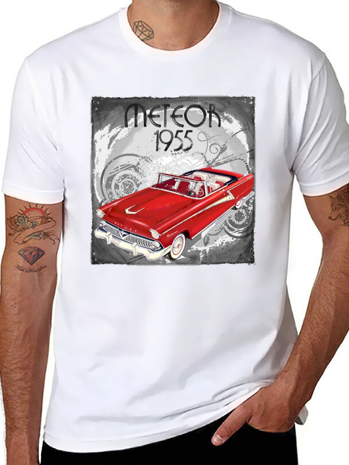 Meteor 1955 Car Graphic T-Shirt - Black