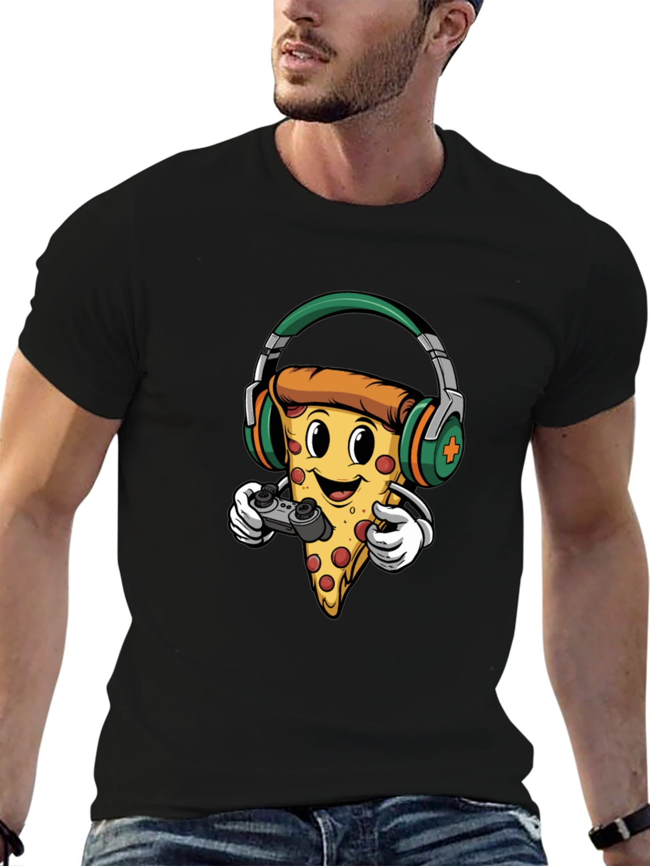 Pizza Gamer Graphic Tee - Cool Cartoon Foodie Shirt