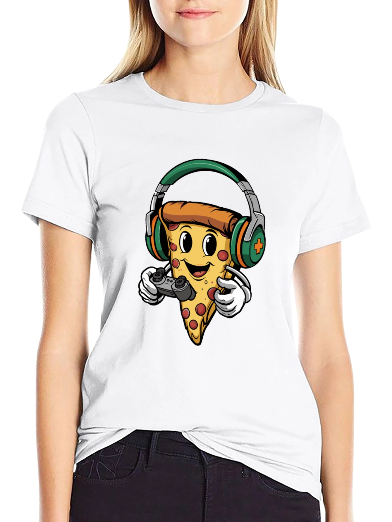 Pizza Gamer Graphic Tee - Cool Cartoon Foodie Shirt