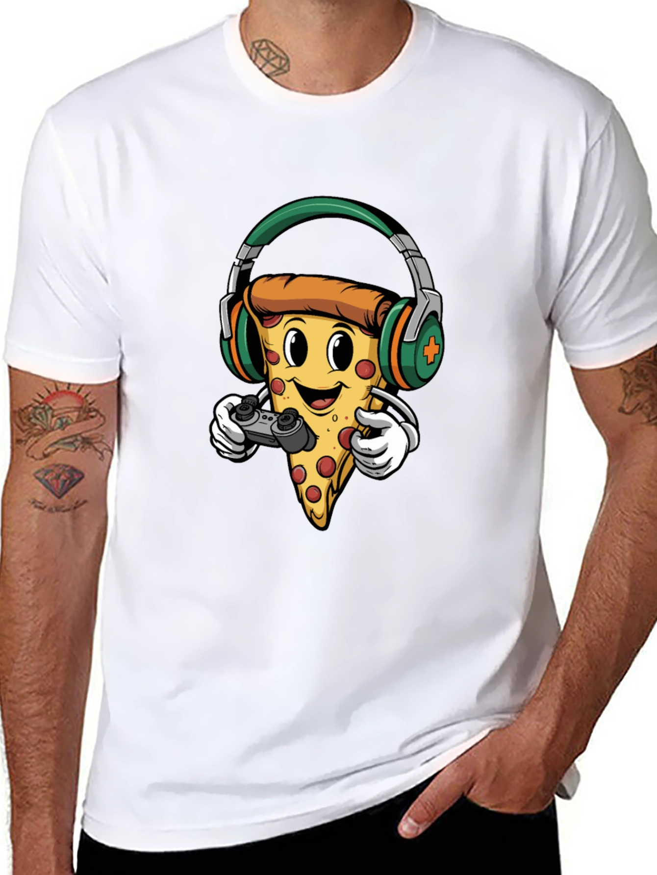 Pizza Gamer Graphic Tee - Cool Cartoon Foodie Shirt